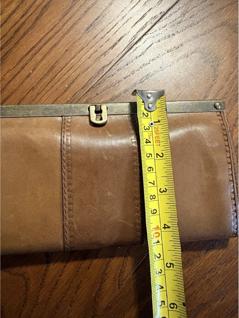 Fossil Leather Frame Clutch Wallet Brown Brass Vintage